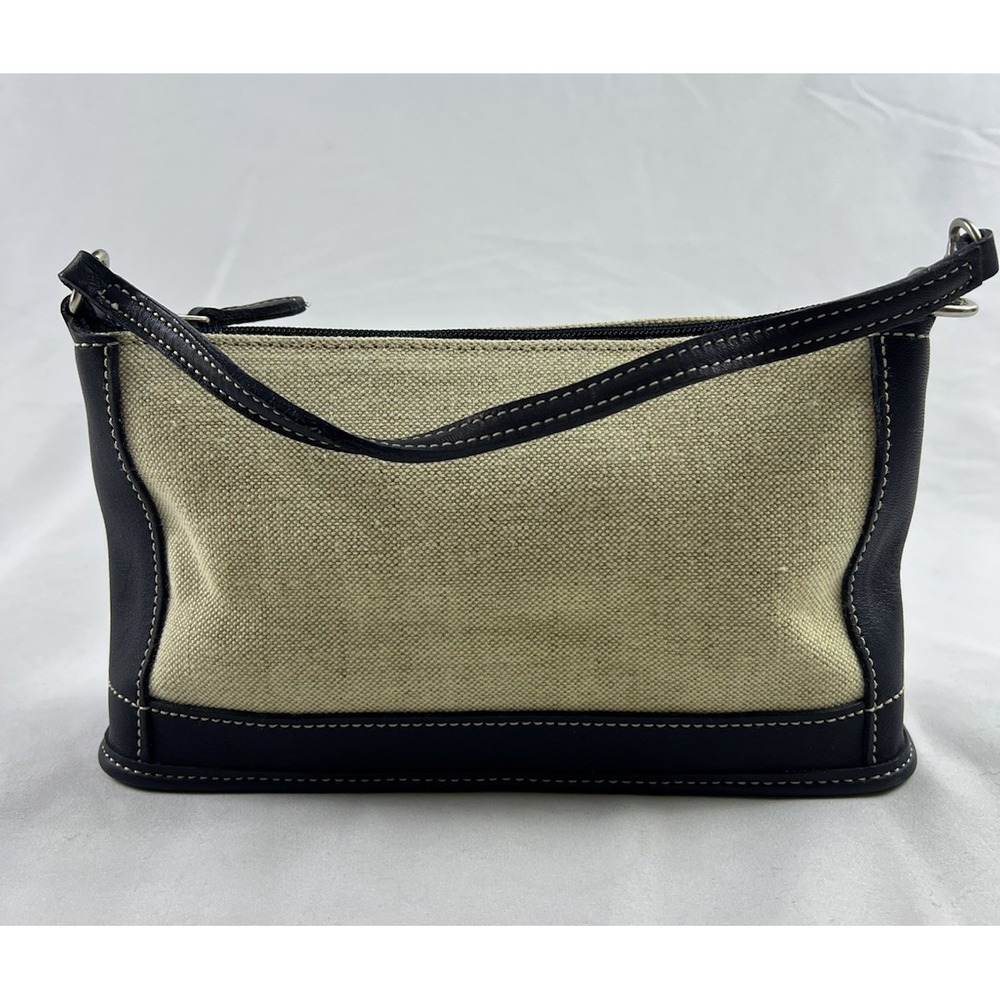 Coach Vintage Navy Leather Cream Linen Pochette Shoulder Bag Y2k AOC6115 USA